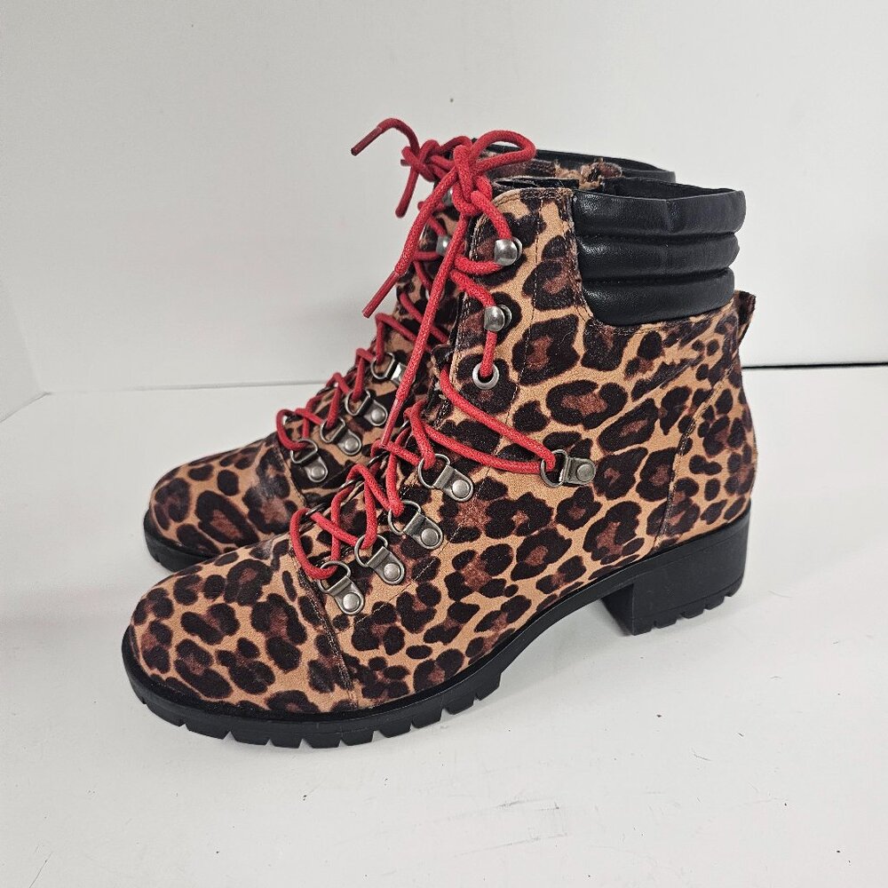 So Creek Leopard Booties Brown Lace Up Lug Sole Grunge Punk 8.5